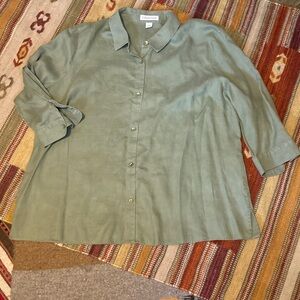 Coldwater Creek 100% green linen button up blouse